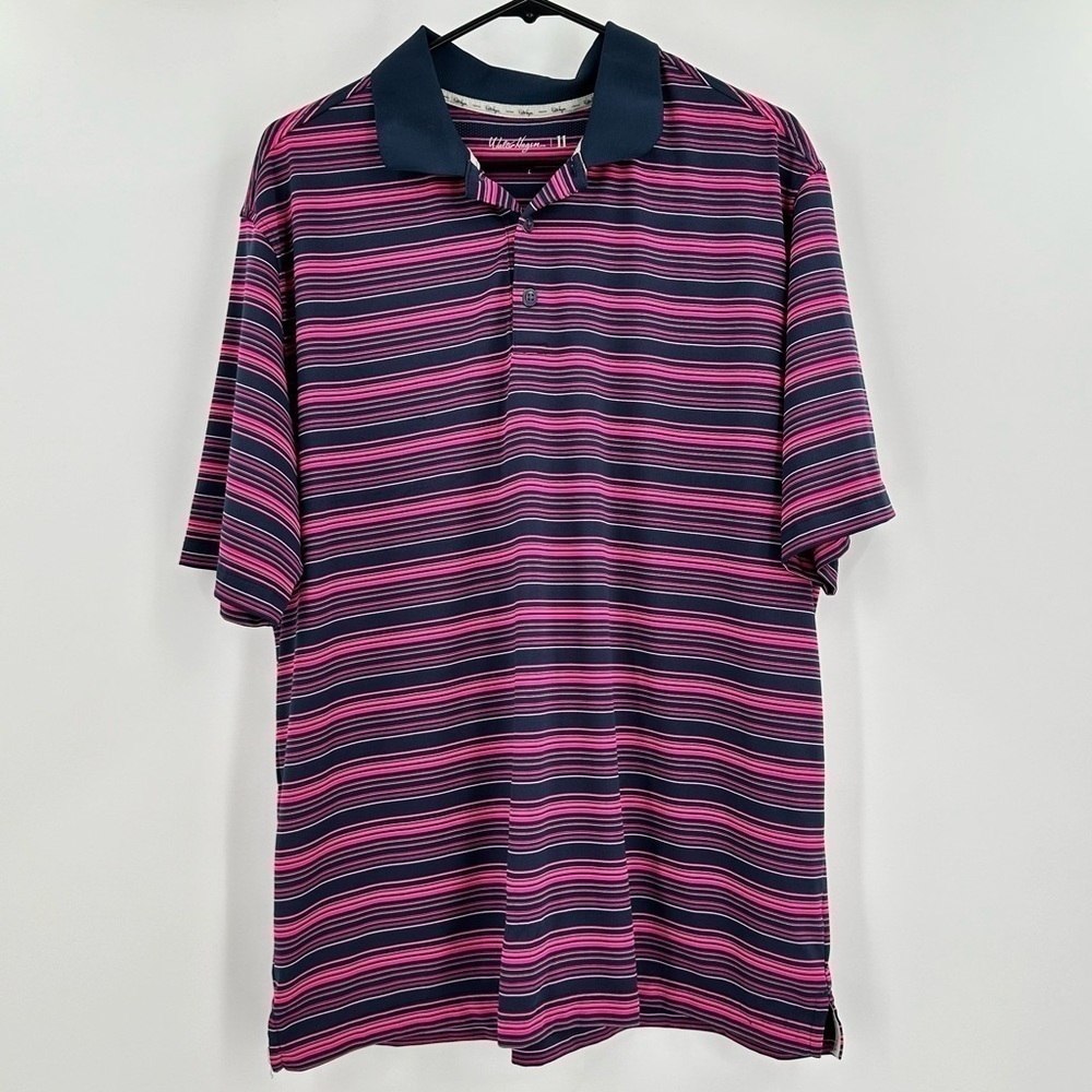 Walter Hagen Perfect 11 Men’s Navy/Pink Striped Golf Polo Shirt Size Large